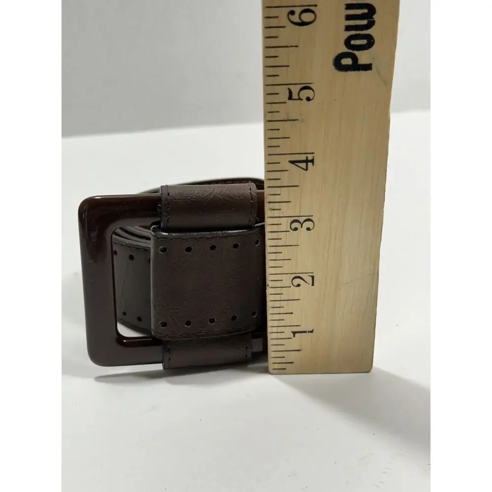 Fashion Belt Women Brown 100% PU Acrylic Large Buckle Embossed Faux‎ Sz 2X